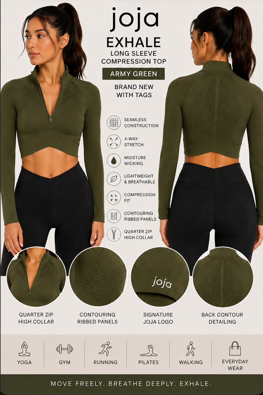 Joja Exhale Long Sleeve Cropped Army Green Top NWT L / XL